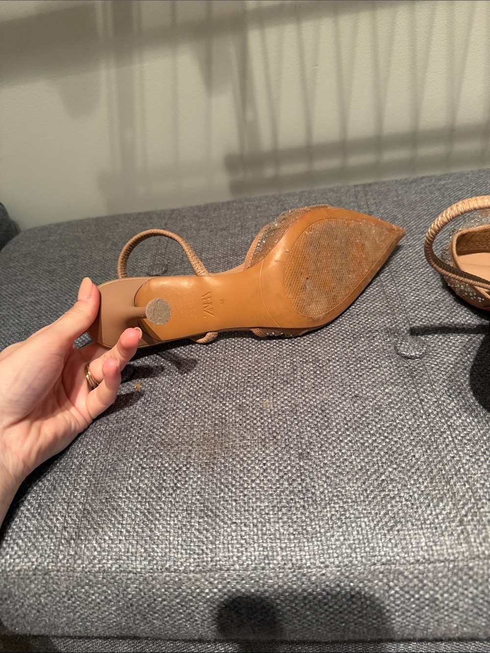 Zara Crystal-Embellished Tan Slingback Pointed Heels - Picture 4 of 5